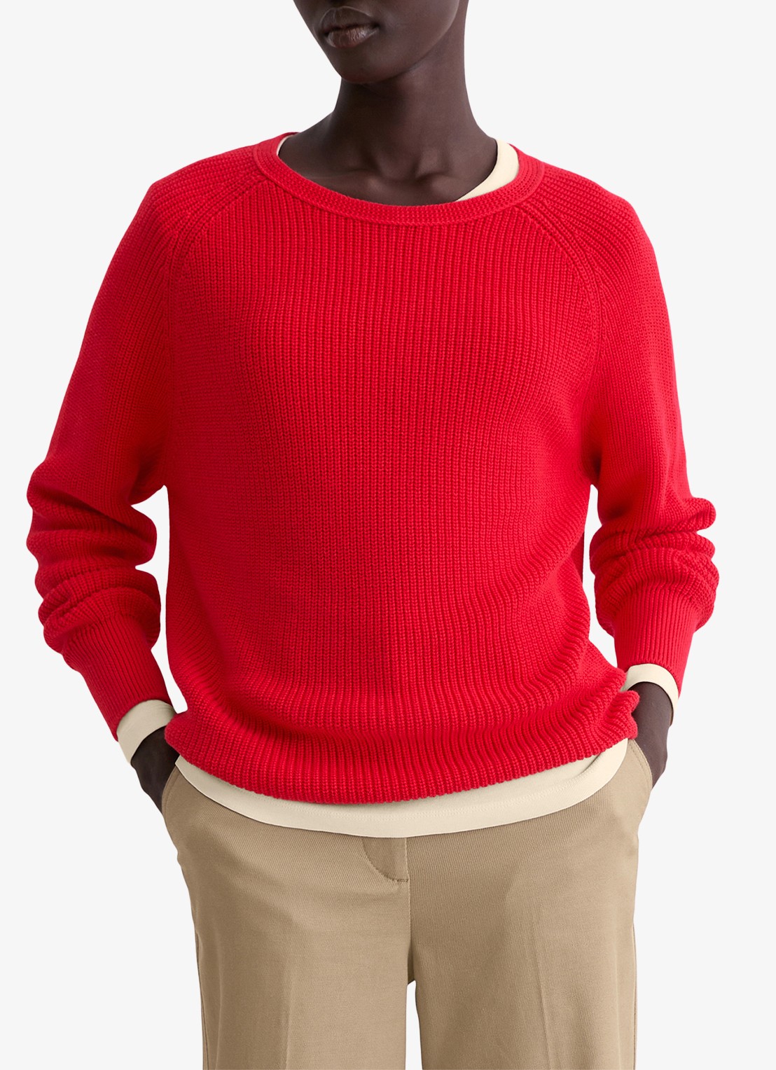 Marc O'Polo Ribgebreide pullover van katoen - detail vuurrood