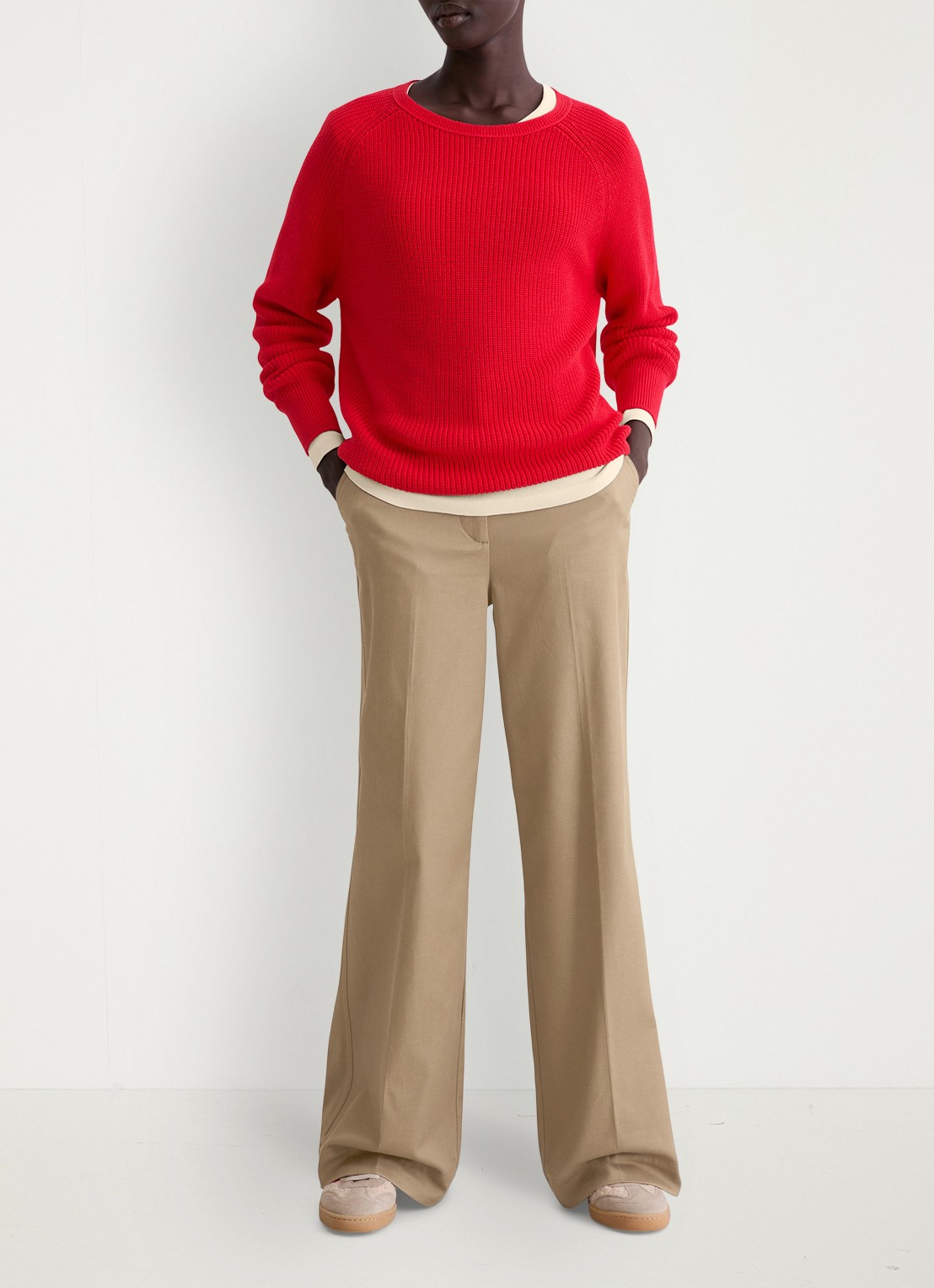Marc O'Polo Ribgebreide pullover van katoen - voorkant 4 vuurrood