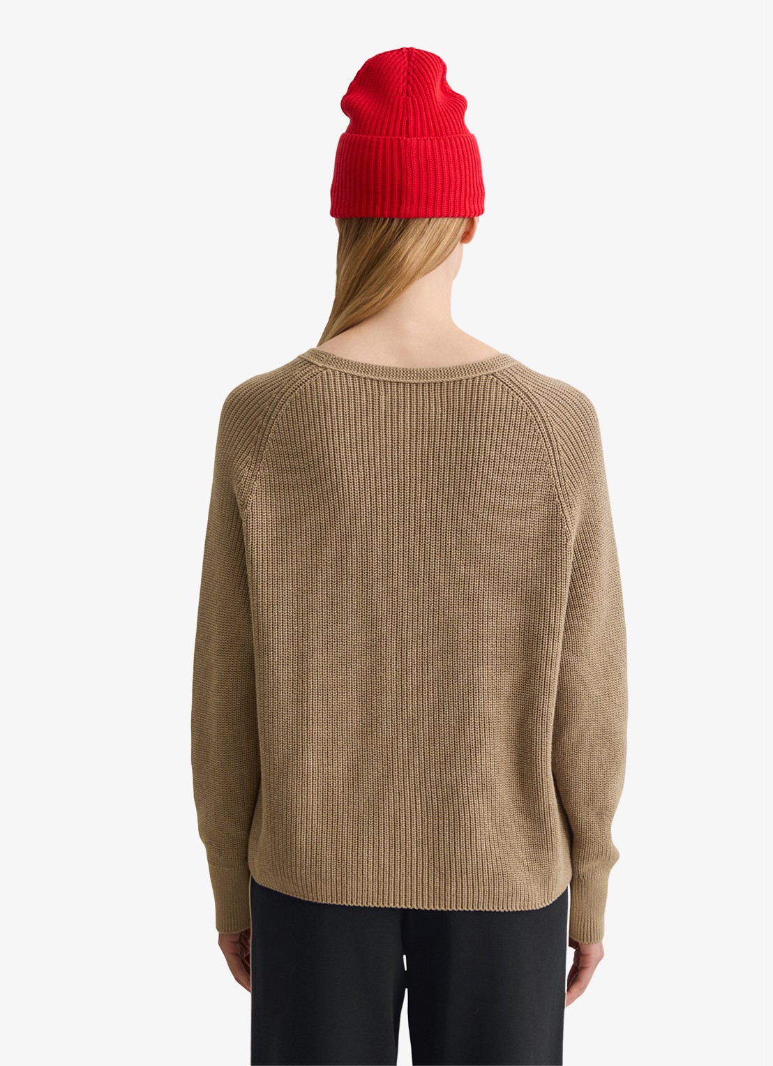 Marc O'Polo Ribgebreide pullover van katoen - achterkant 3 camel