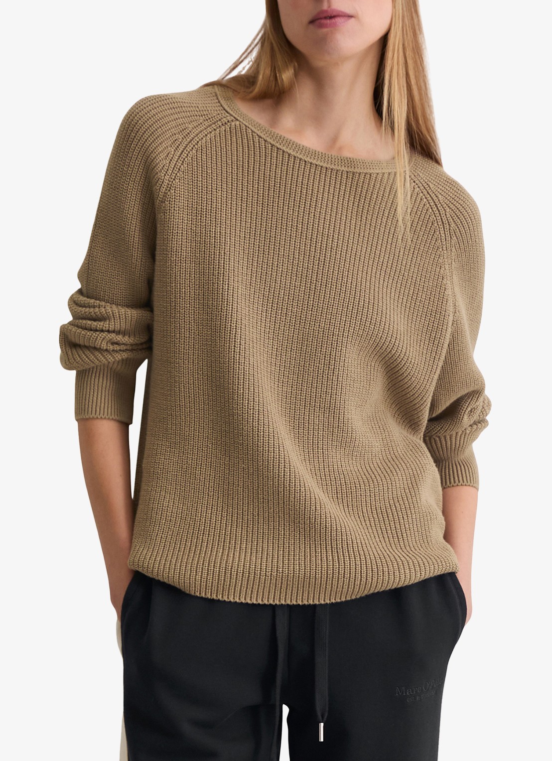 Marc O'Polo Ribgebreide pullover van katoen - detail camel