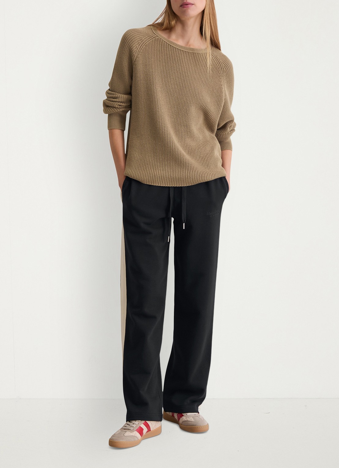 Marc O'Polo Ribgebreide pullover van katoen - voorkant 5 camel