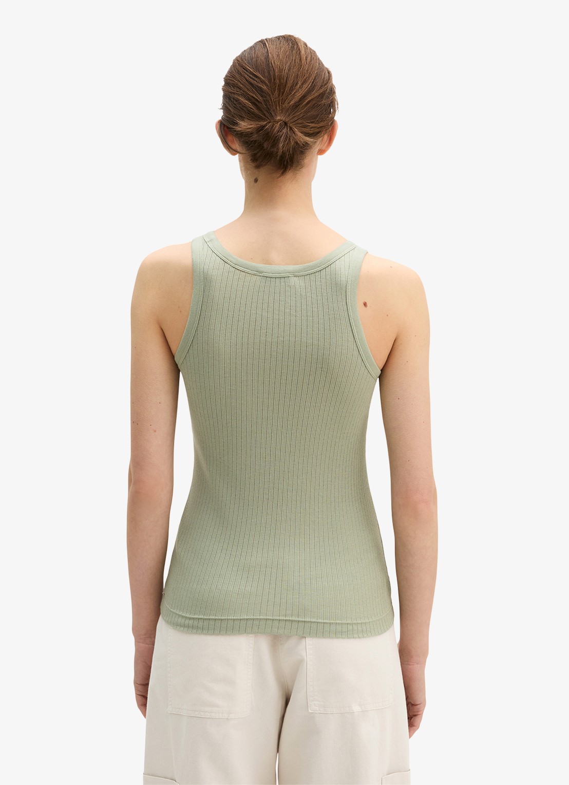 Marc O'Polo Ribgebreide tanktop met ronde hals - achterkant 5 lindegroen
