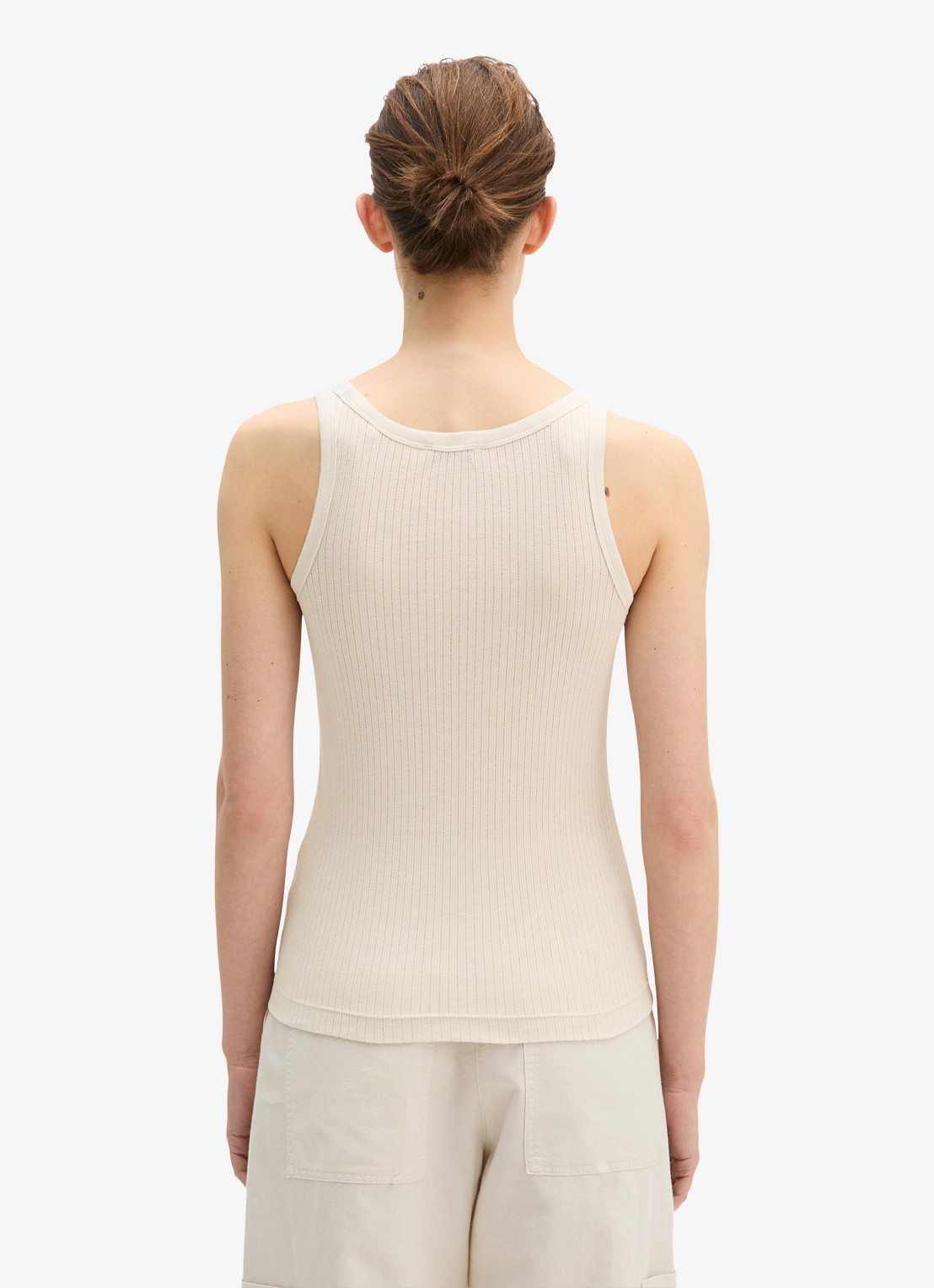 Marc O'Polo Ribgebreide tanktop met ronde hals - achterkant 5 beige