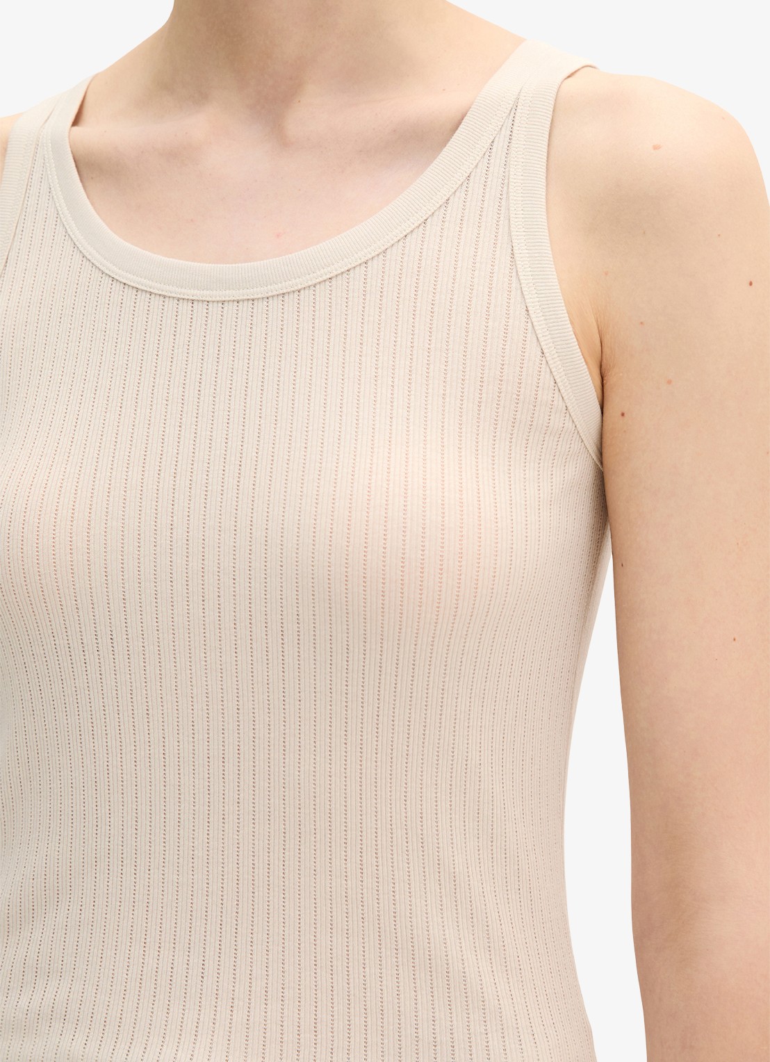 Marc O'Polo Ribgebreide tanktop met ronde hals - detail 2 beige