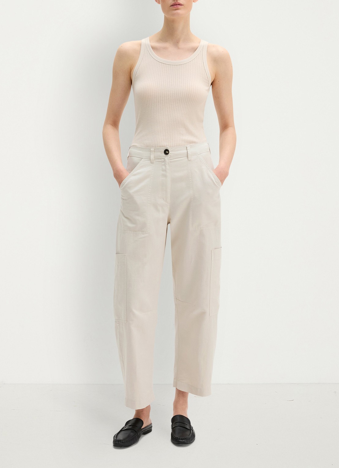 Marc O'Polo Ribgebreide tanktop met ronde hals - voorkant 4 beige