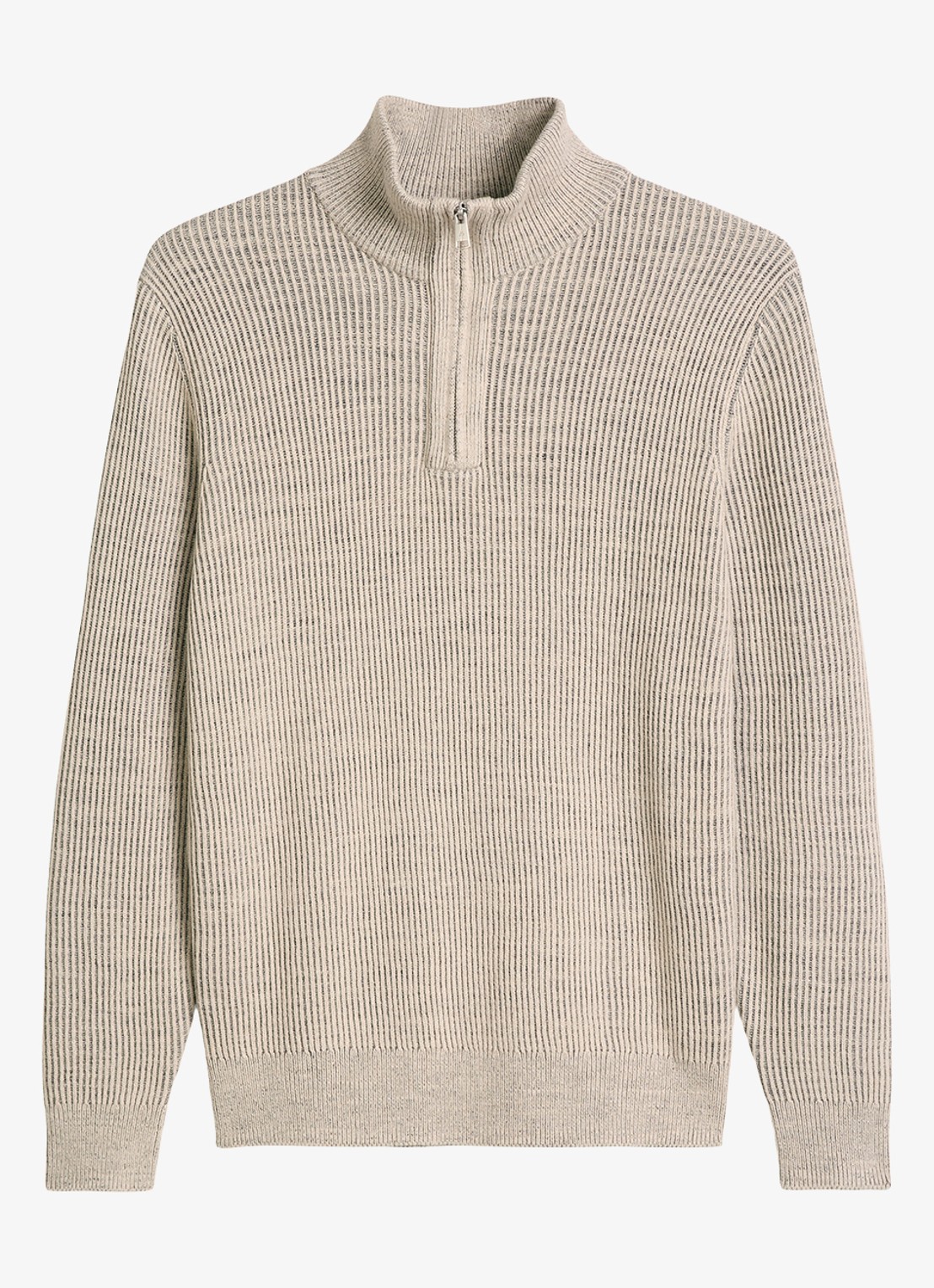 Marc O'Polo Ribgebreide trui in wolblend met halve rits  - voorkant 4 beige