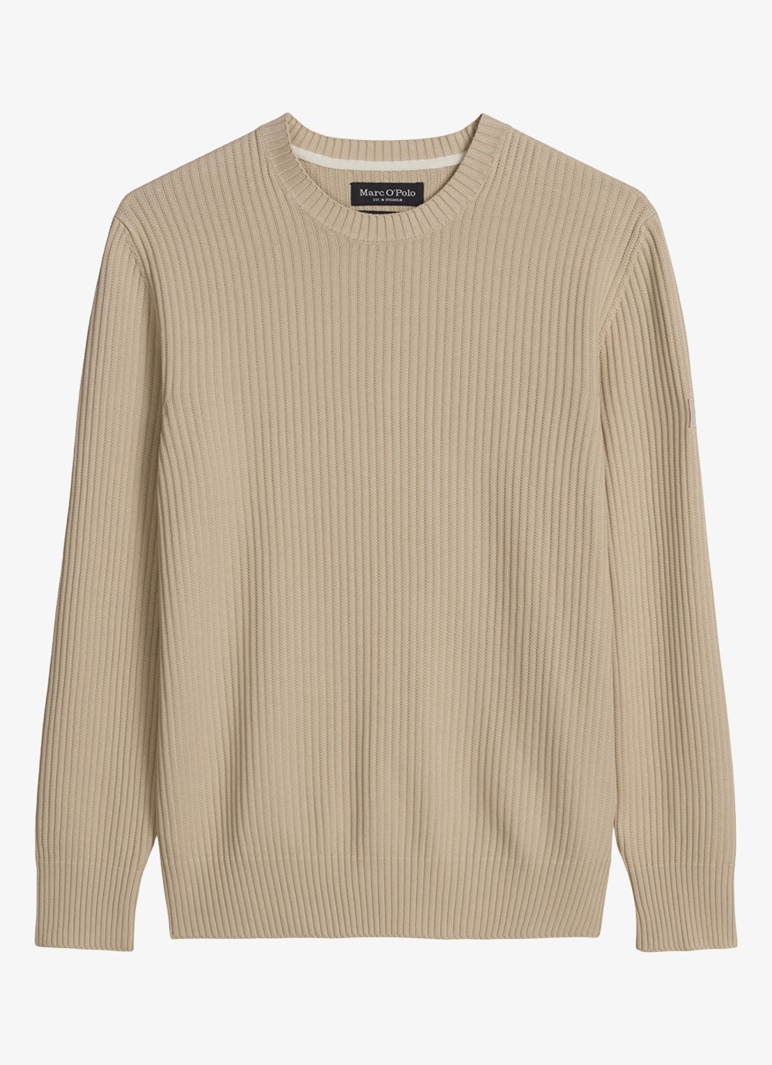 Marc O'Polo Ribgebreide trui met ronde hals - voorkant beige