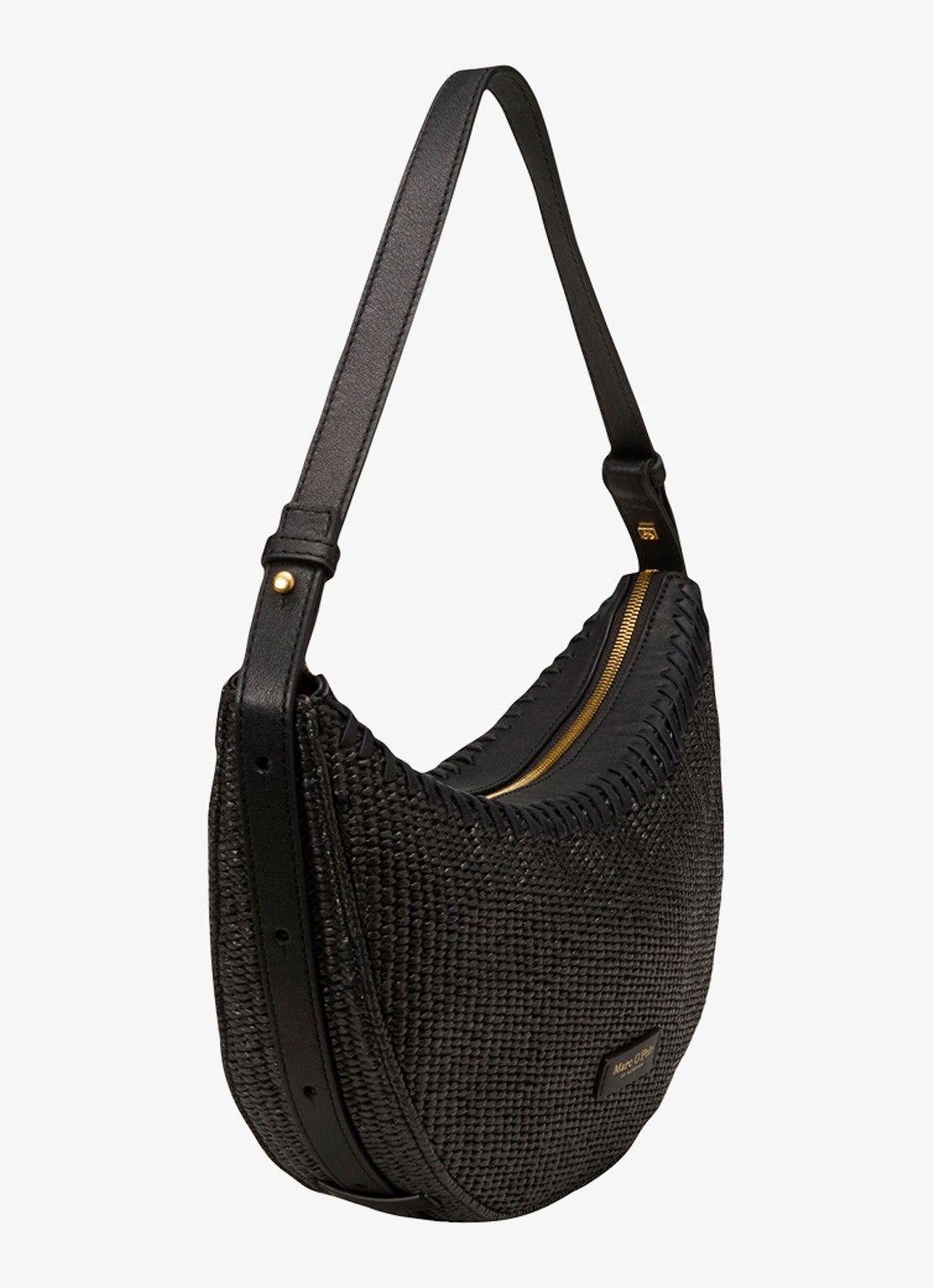 Marc O'Polo Schoudertas met details van leer - detail 3 black / zwart