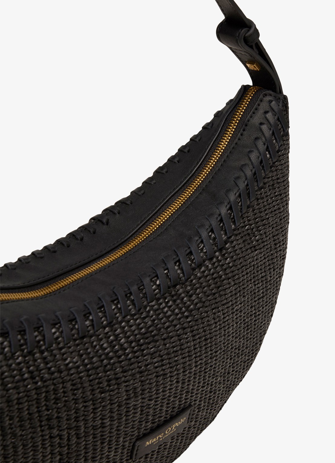 Marc O'Polo Schoudertas met details van leer - detail 4 black / zwart