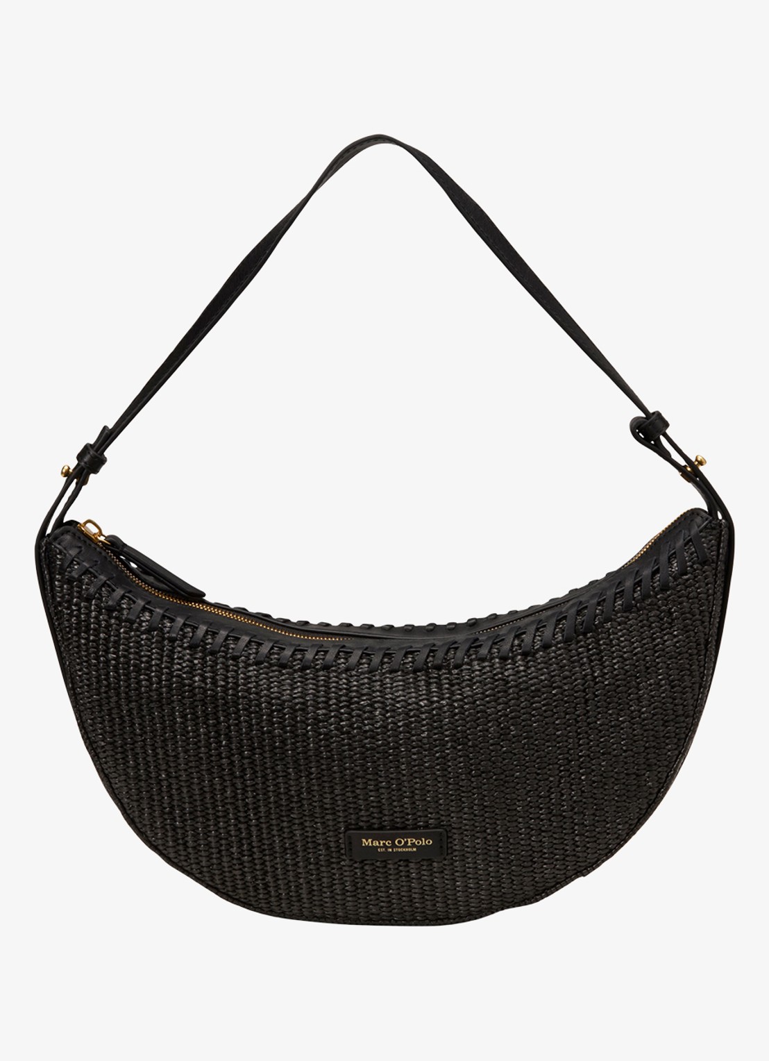 Marc O'Polo Schoudertas met details van leer - voorkant 2 black / zwart