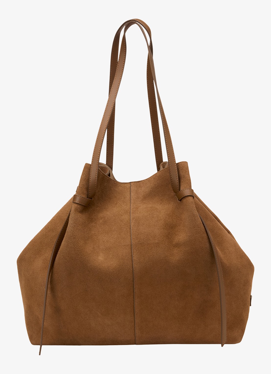 Marc O'Polo Schoudertas van leer met logo - achterkant cognac