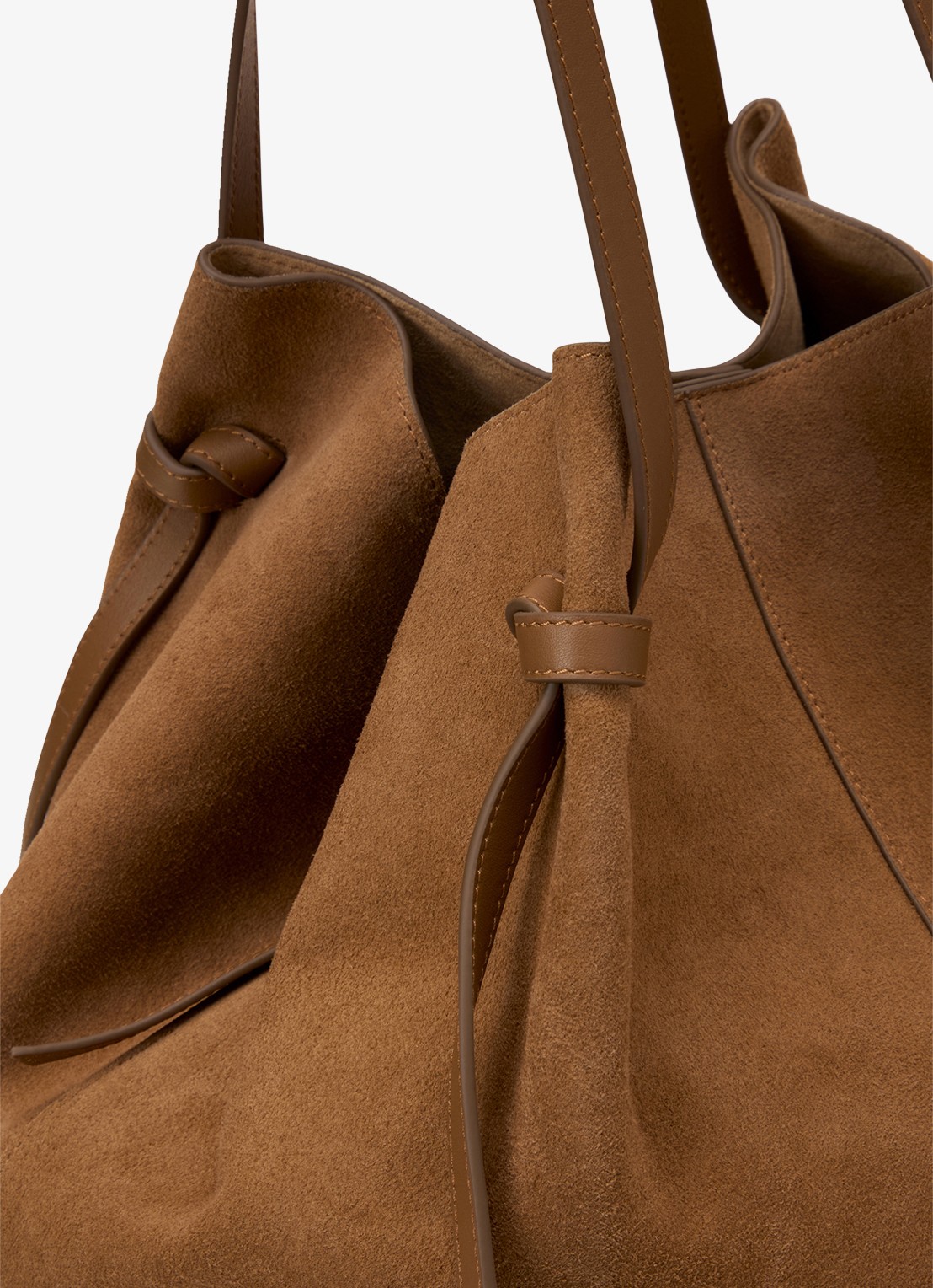 Marc O'Polo Schoudertas van leer met logo - detail 2 cognac