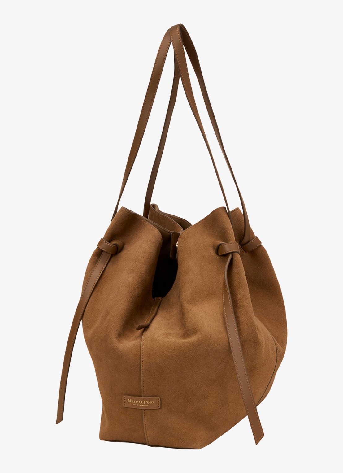 Marc O'Polo Schoudertas van leer met logo - detail 3 cognac