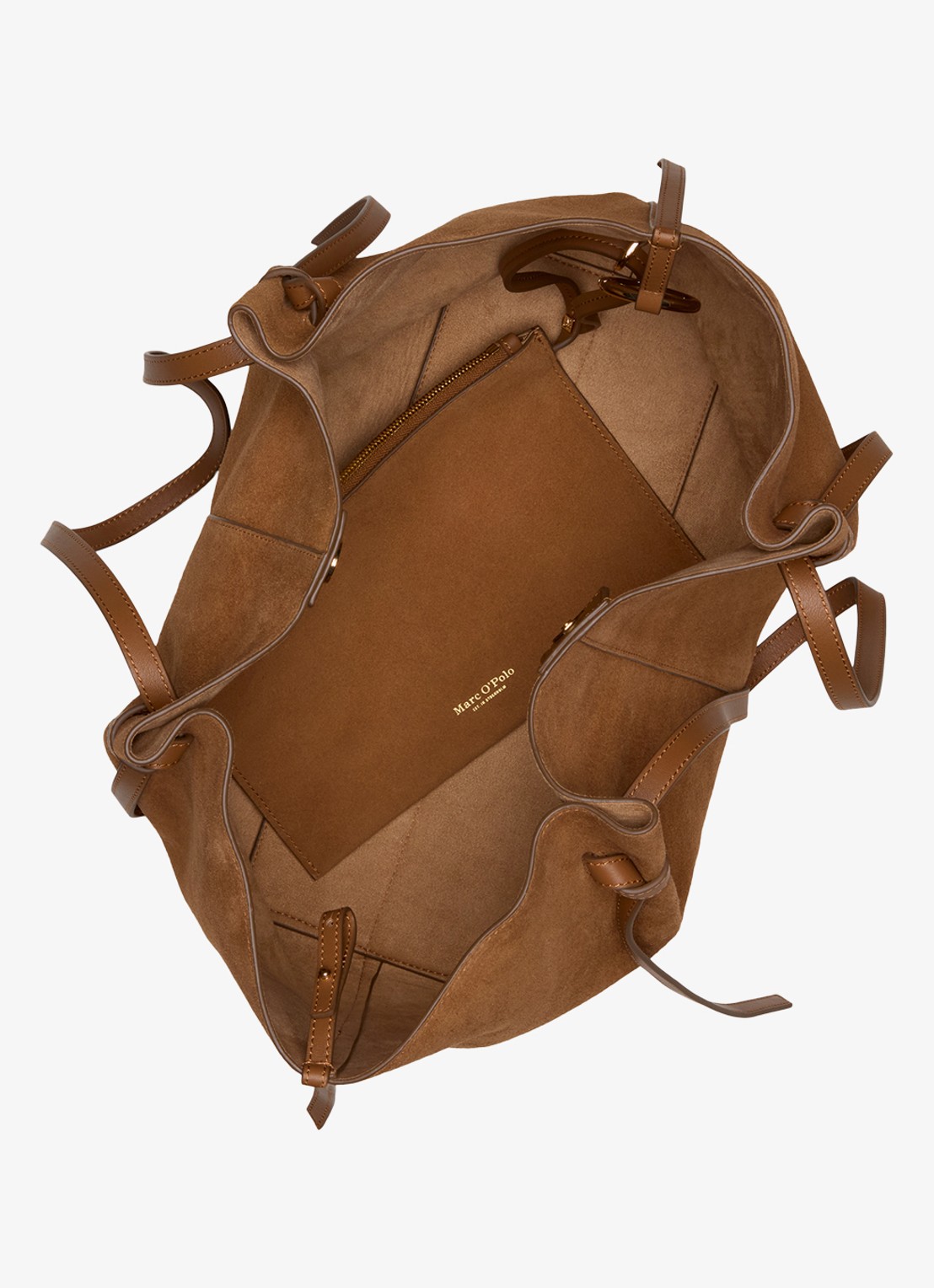Marc O'Polo Schoudertas van leer met logo - detail 4 cognac
