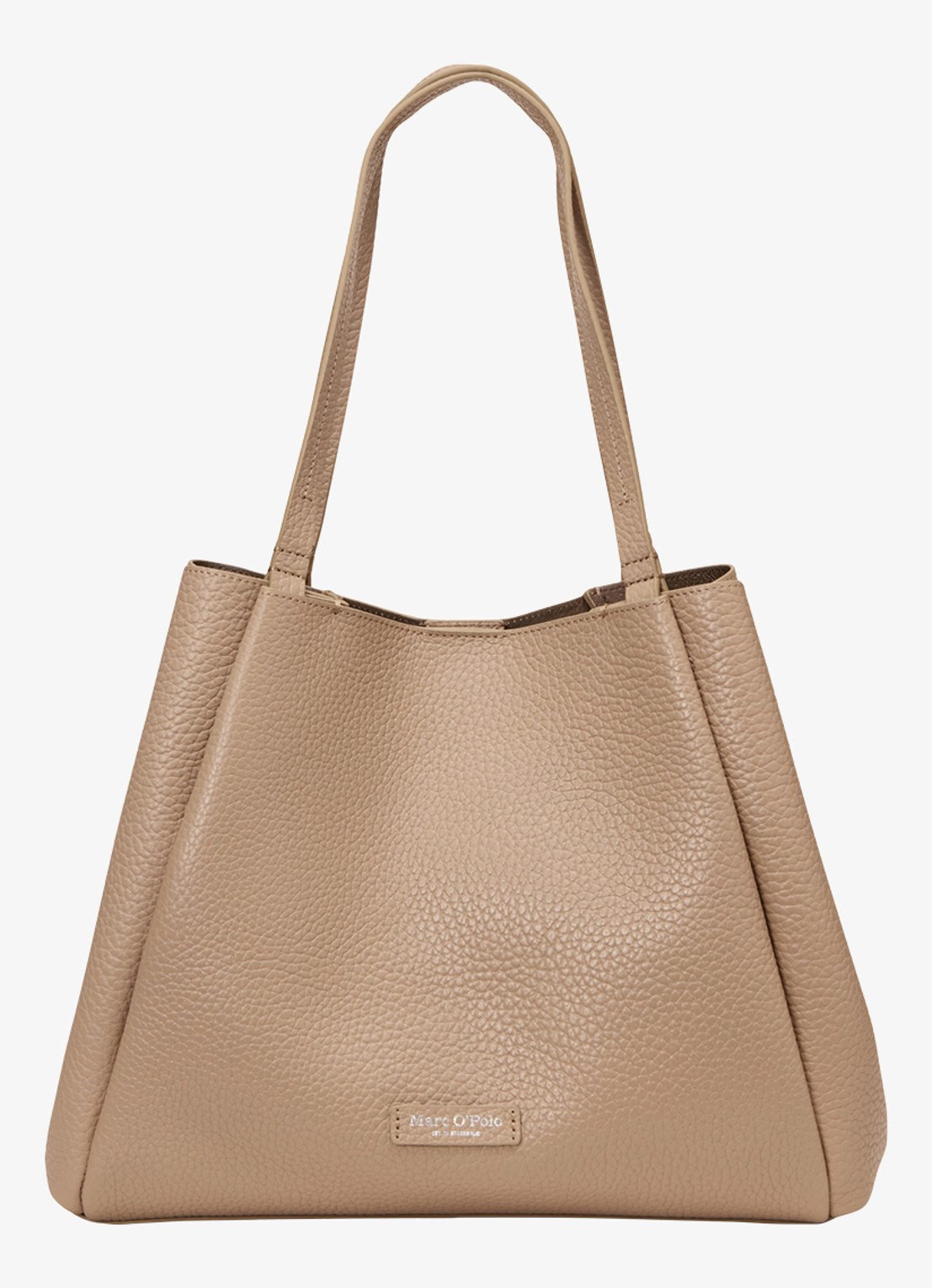 Marc O'Polo Schoudertas van leer met logo - detail beige