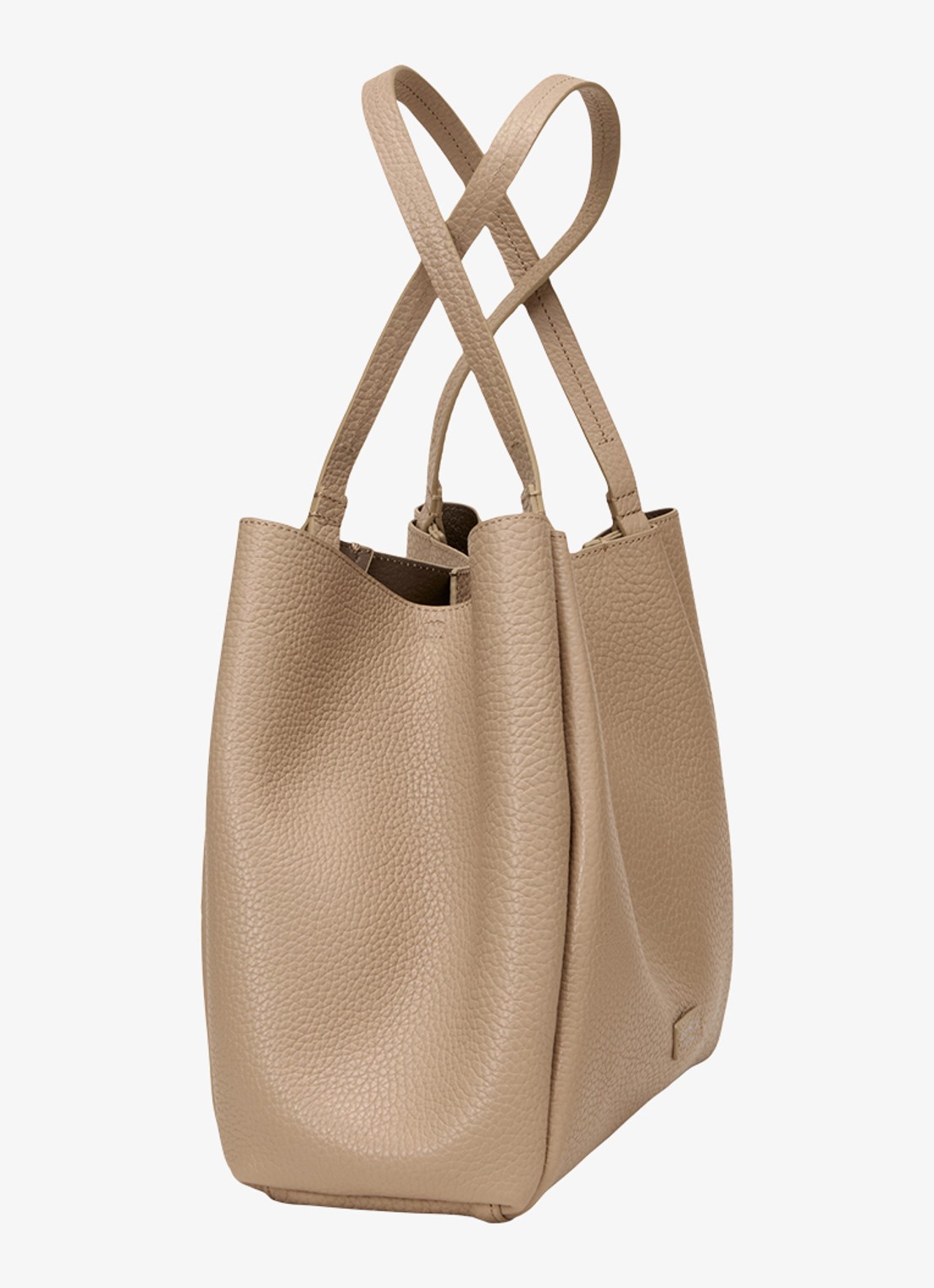 Marc O'Polo Schoudertas van leer met logo - detail 2 beige
