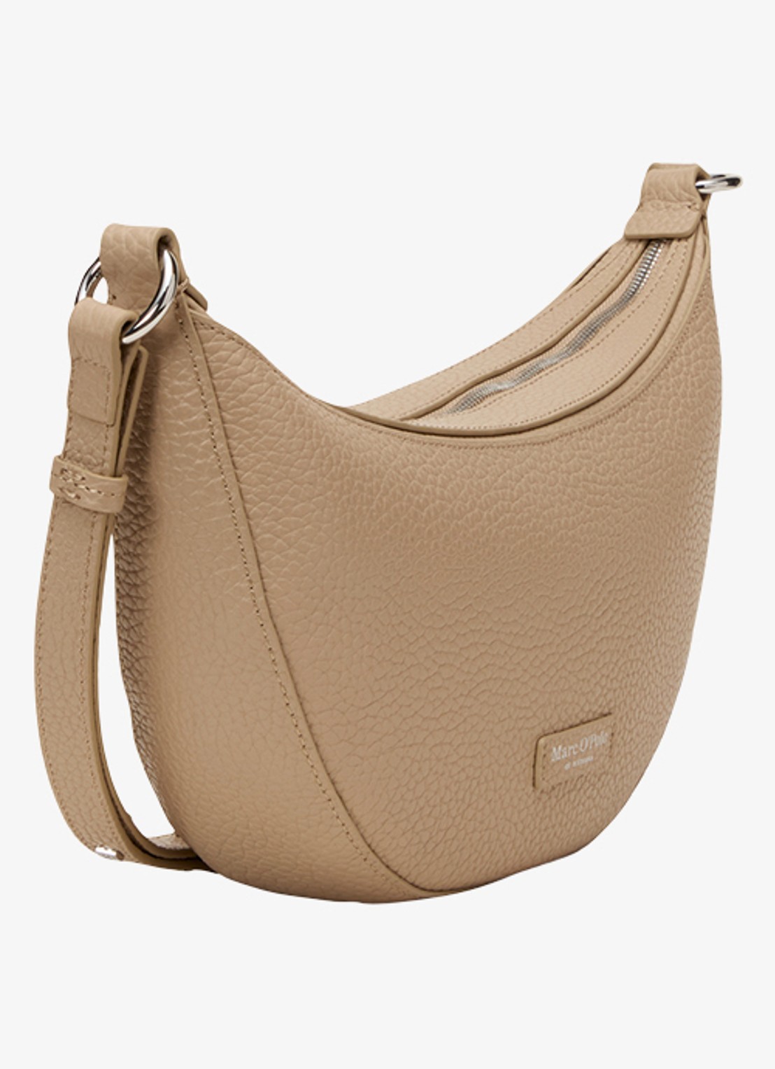 Marc O'Polo Schoudertas van leer met structuur - detail taupe