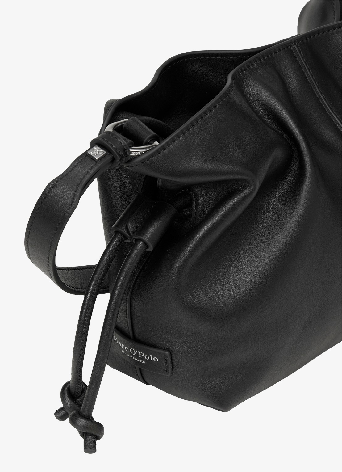 Marc O'Polo Schoudertas van leer met verstelbare schouderriem - detail 3 black-0001 / zwart