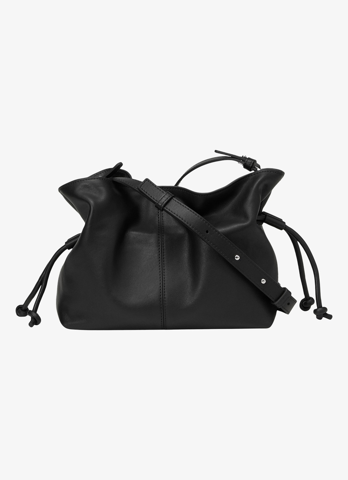 Marc O'Polo Schoudertas van leer met verstelbare schouderriem - voorkant black-0001 / zwart