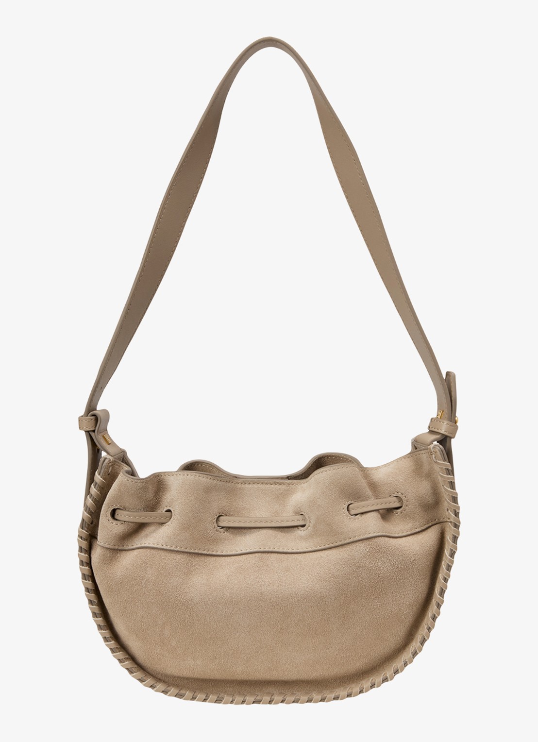Marc O'Polo Schoudertas van suède  met verstelbare schouderriem - achterkant 2 earthy taupe / beige