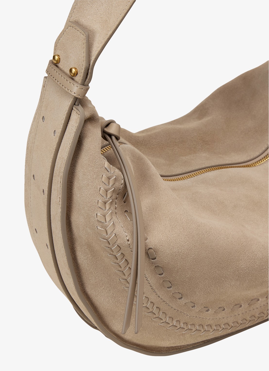 Marc O'Polo Schoudertas van suède  met verstelbare schouderriem - achterkant 2 earthy taupe / beige
