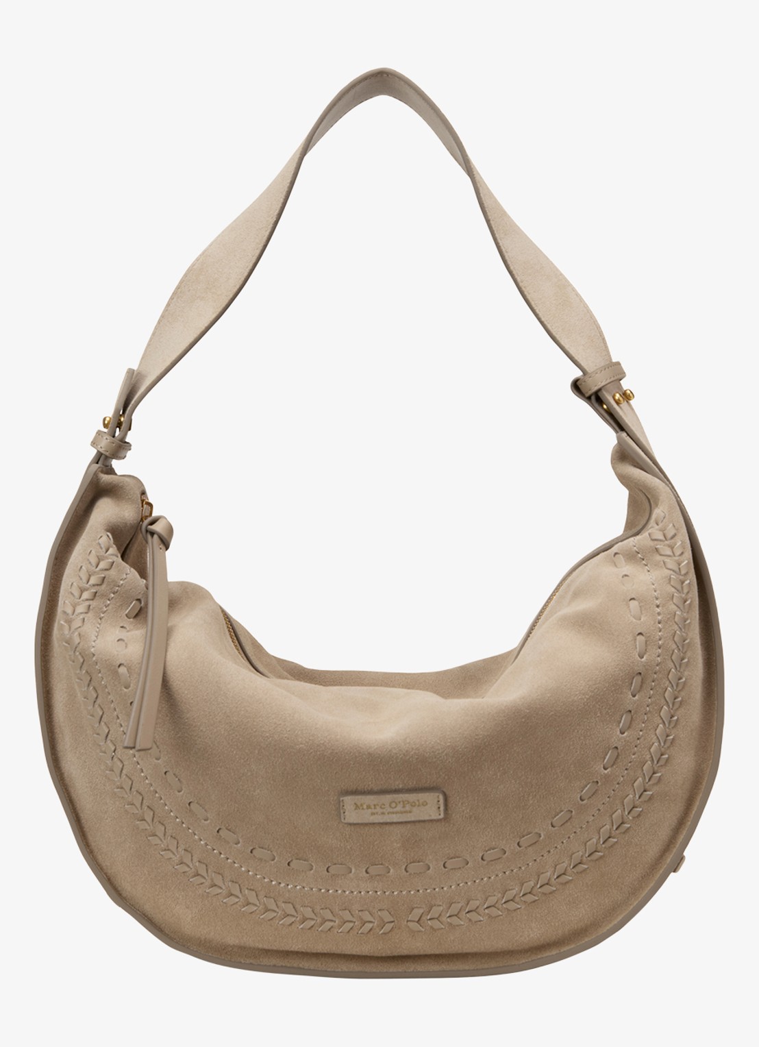 Marc O'Polo Schoudertas van suède  met verstelbare schouderriem - voorkant earthy taupe / beige