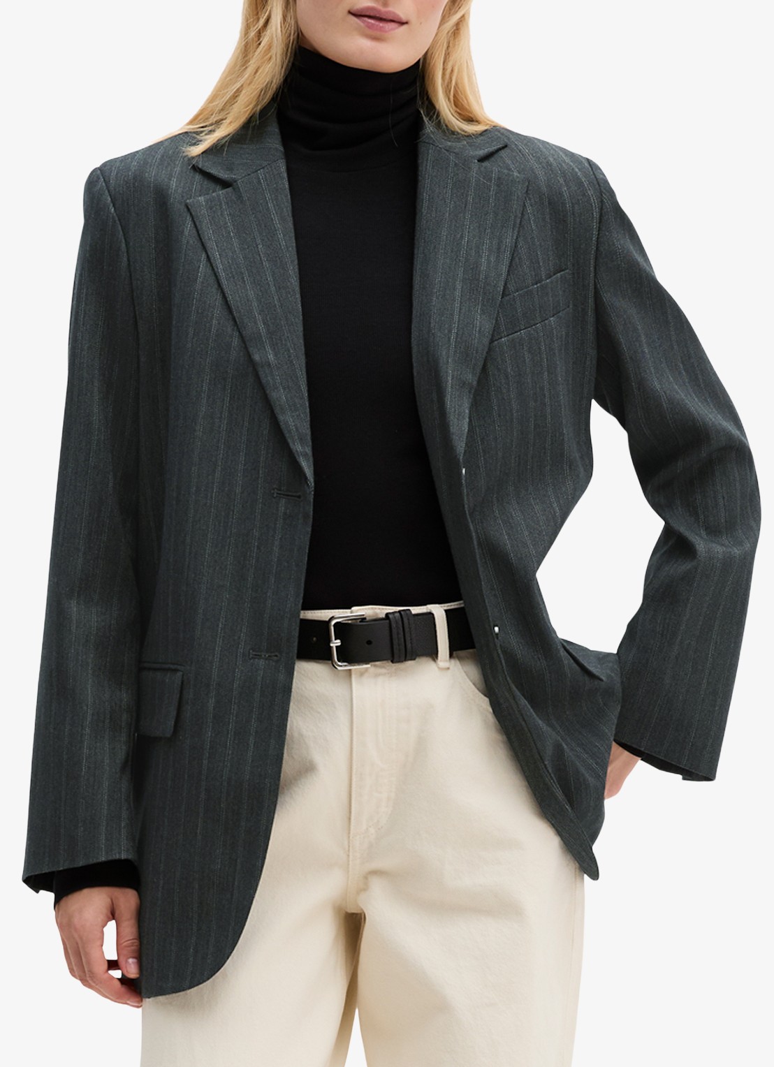 Marc O'Polo Single-breasted blazer in wolblend - detail donkergrijs