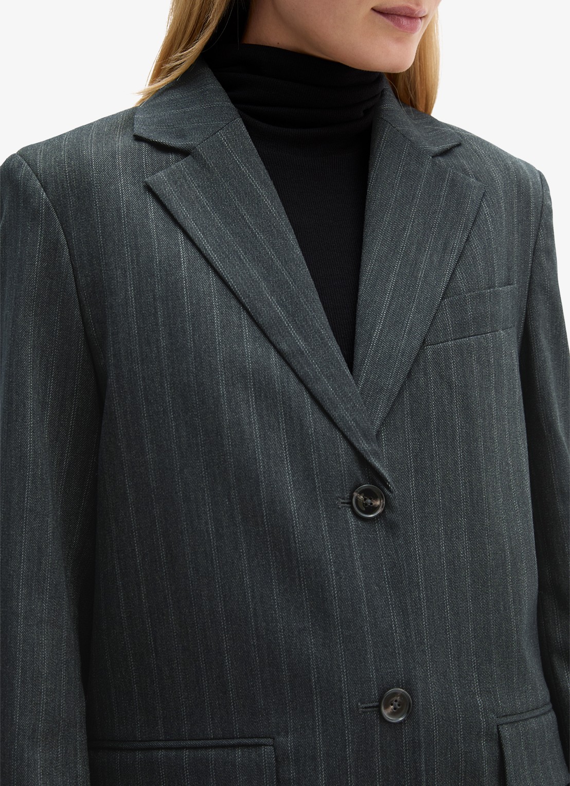 Marc O'Polo Single-breasted blazer in wolblend - detail 2 donkergrijs