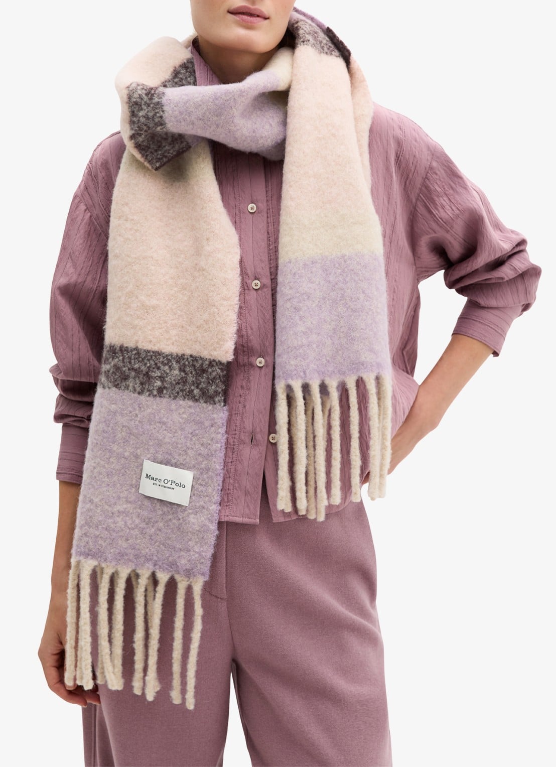 Marc O'Polo Sjaal in wolblend met franjes - detail beige