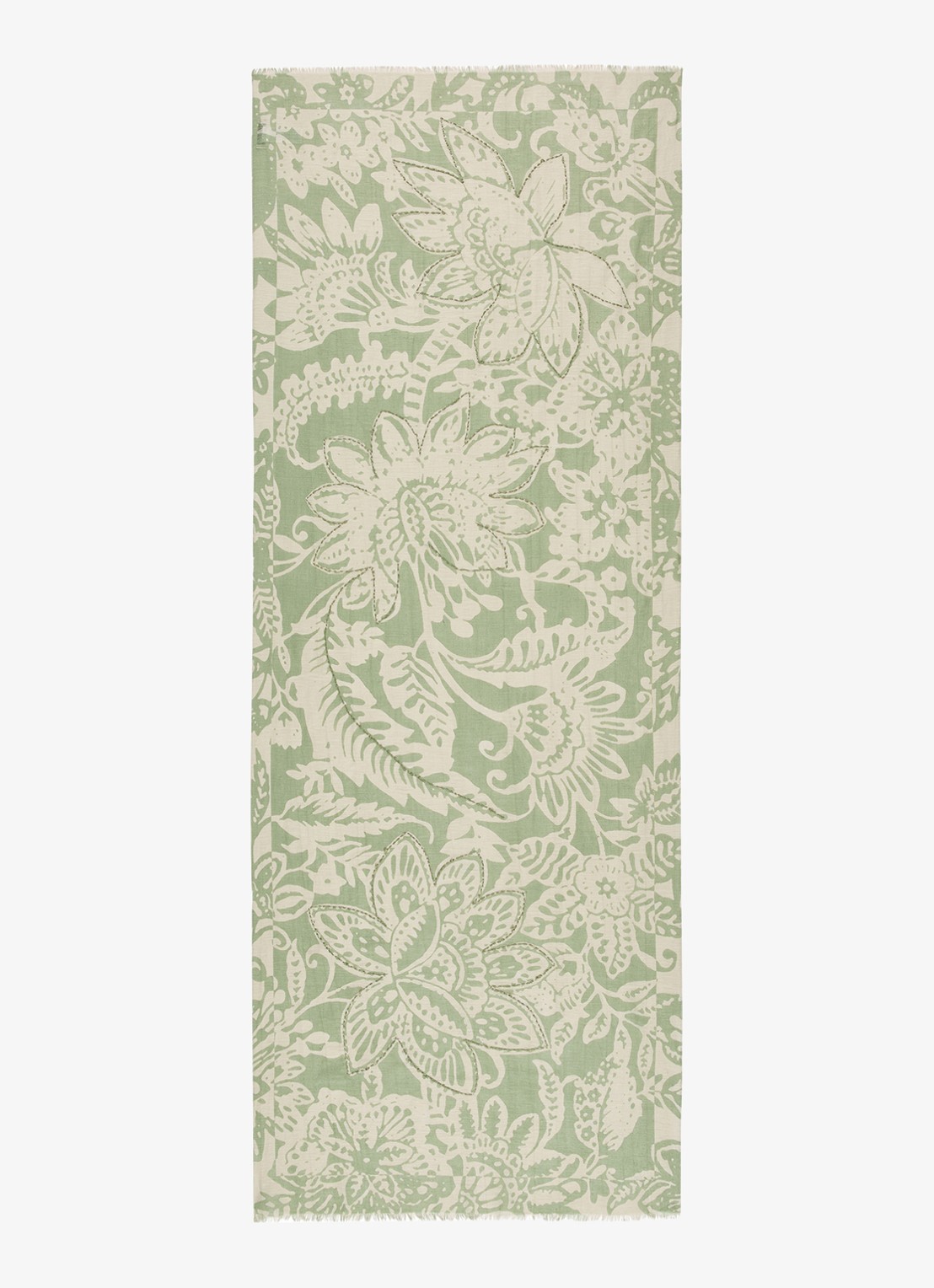 Marc O'Polo Sjaal met bloemenprint - detail lindegroen