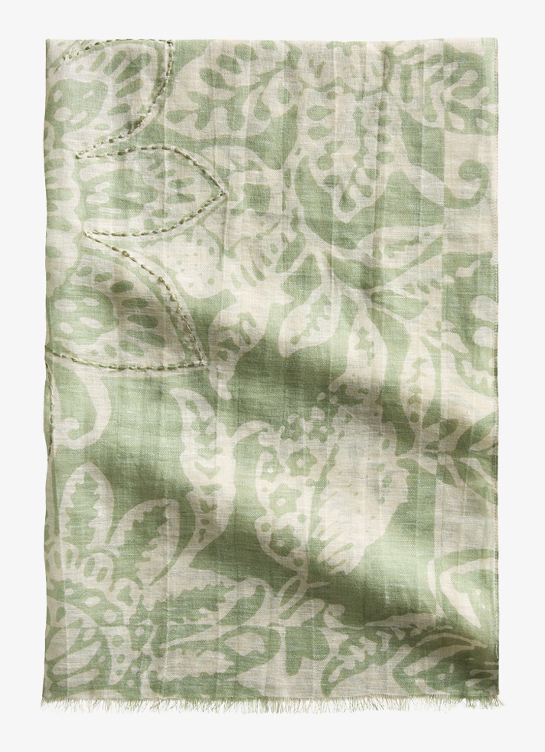 Marc O'Polo Sjaal met bloemenprint - voorkant 3 lindegroen
