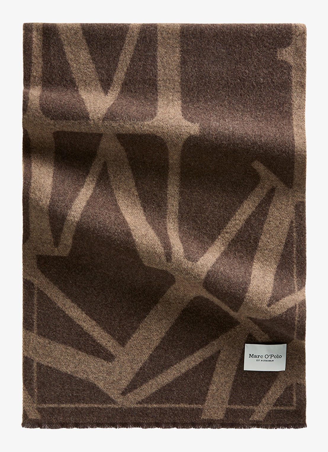 Marc O'Polo Sjaal met logoprint - voorkant 3 donkerbruin