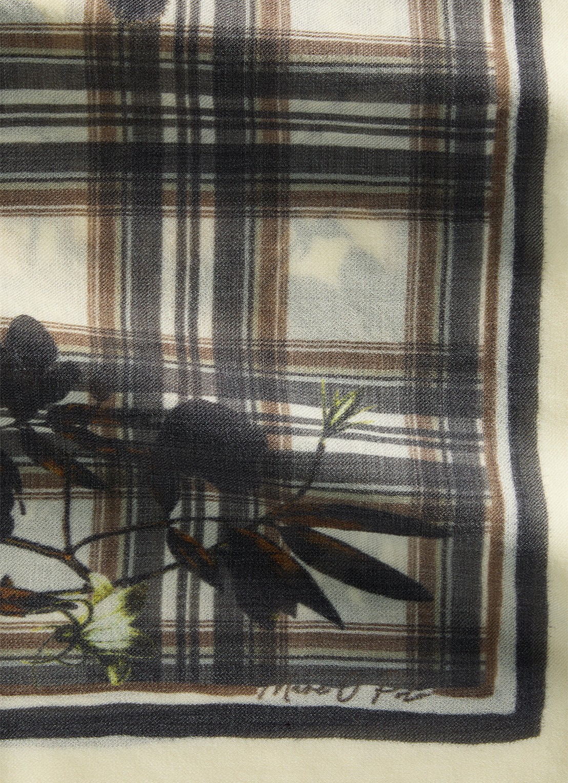 Marc O'Polo Sjaal met ruitdessin en bloemenprint - detail 3 creme