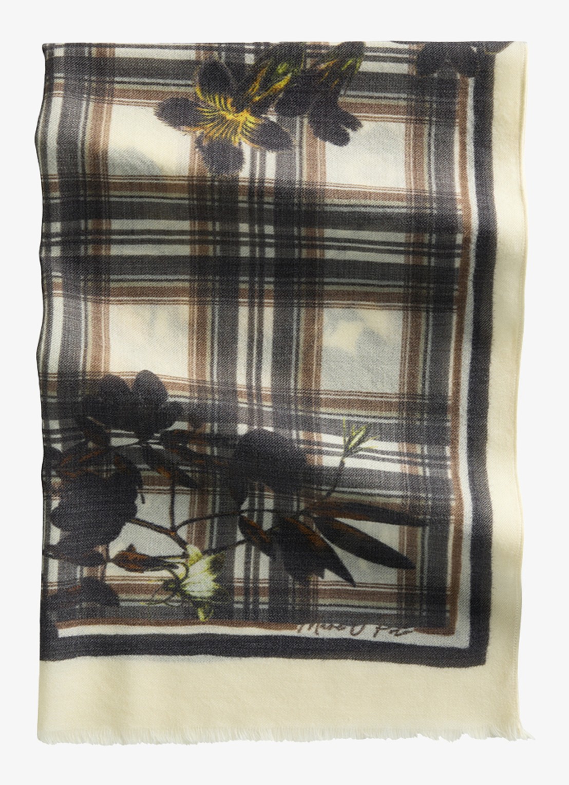 Marc O'Polo Sjaal met ruitdessin en bloemenprint - voorkant 4 creme