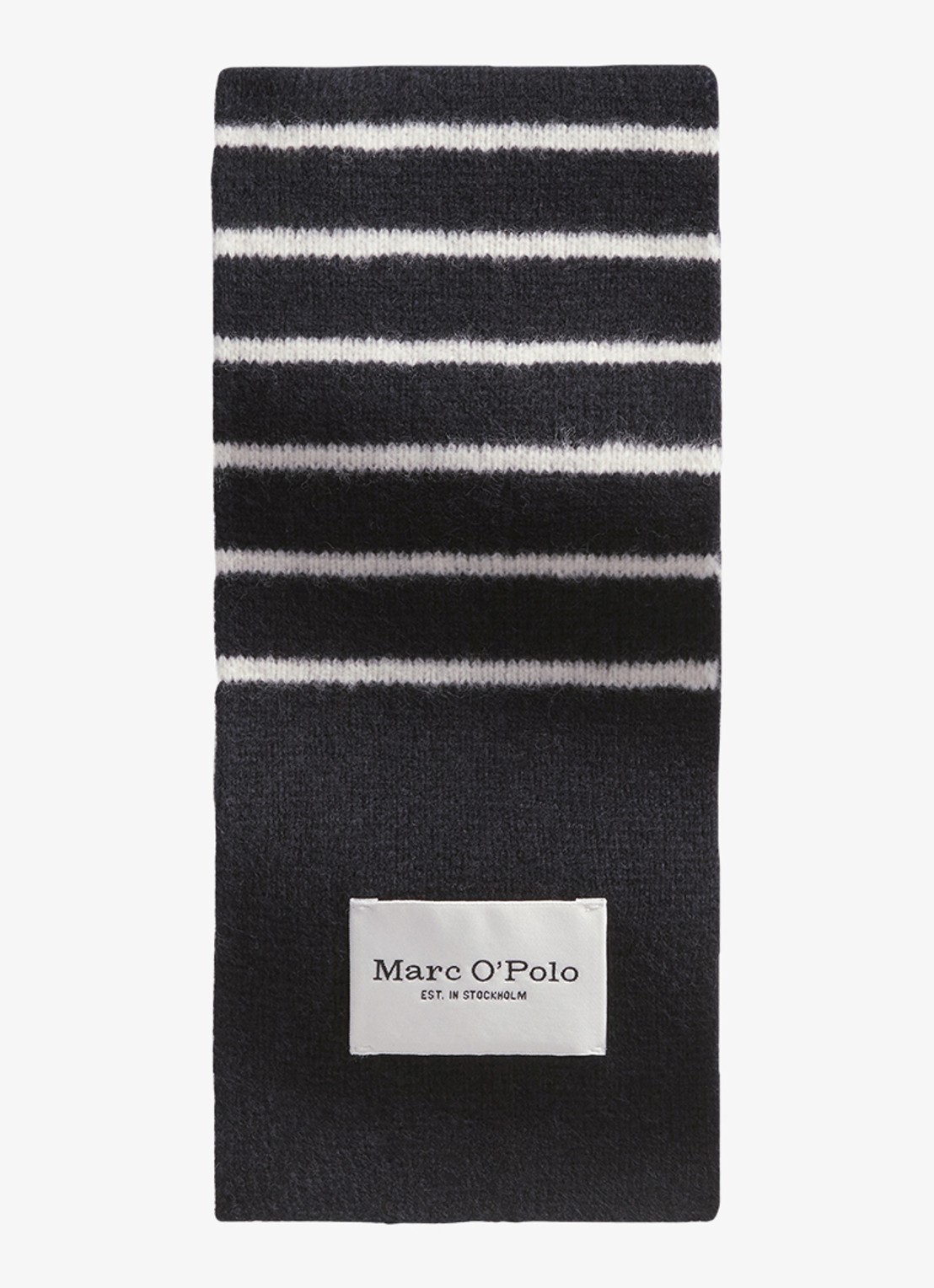 Marc O'Polo Sjaal met streepprint - voorkant 2 donkerblauw