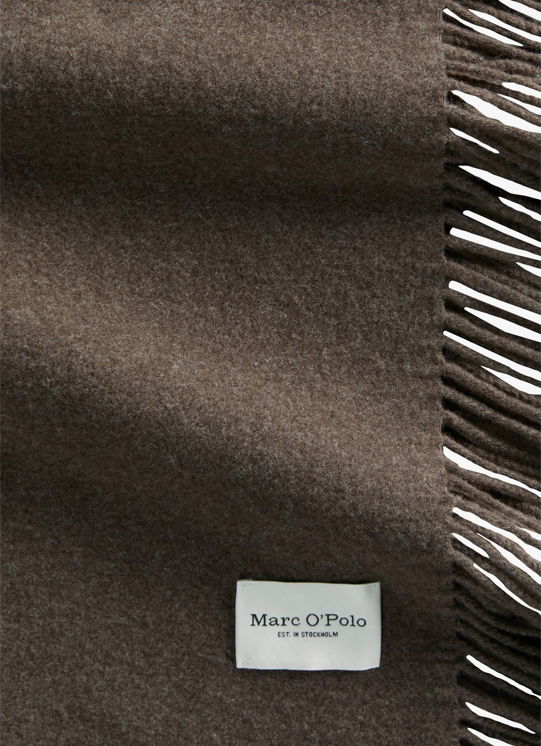 Marc O'Polo Sjaals van wol met franjes  - detail 2 bruin