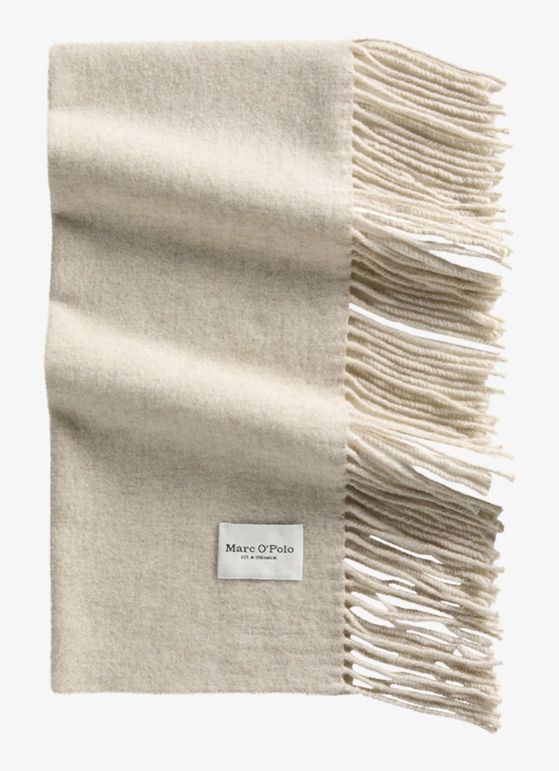 Marc O'Polo Sjaals van wol met franjes  - voorkant 4 beige