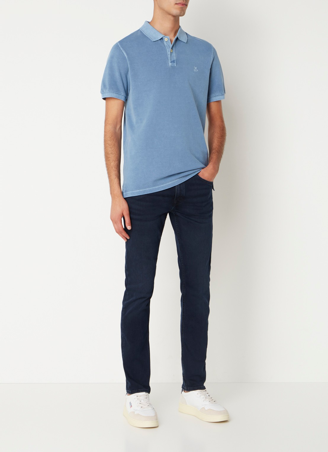 Marc O'Polo Sjobo straight leg jeans met donkere wassing - voorkant 4 indigo