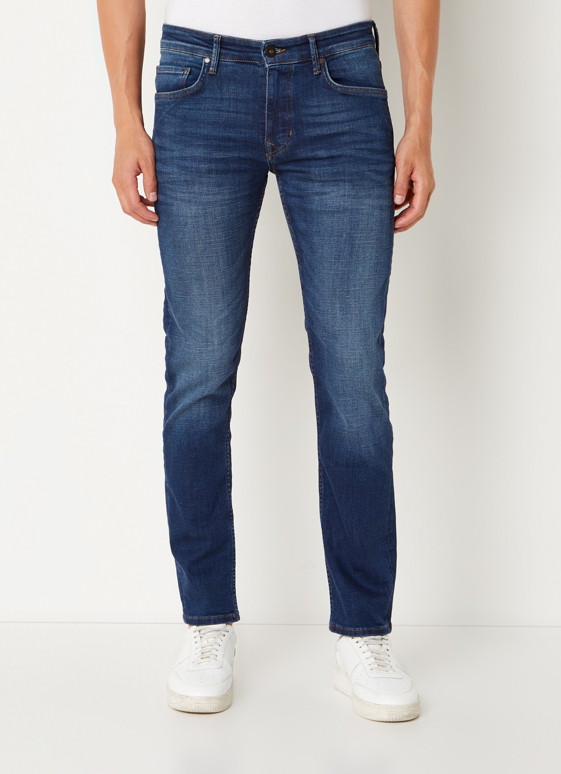 Marc O'Polo Skinny fit jeans met donkere wassing - detail indigo
