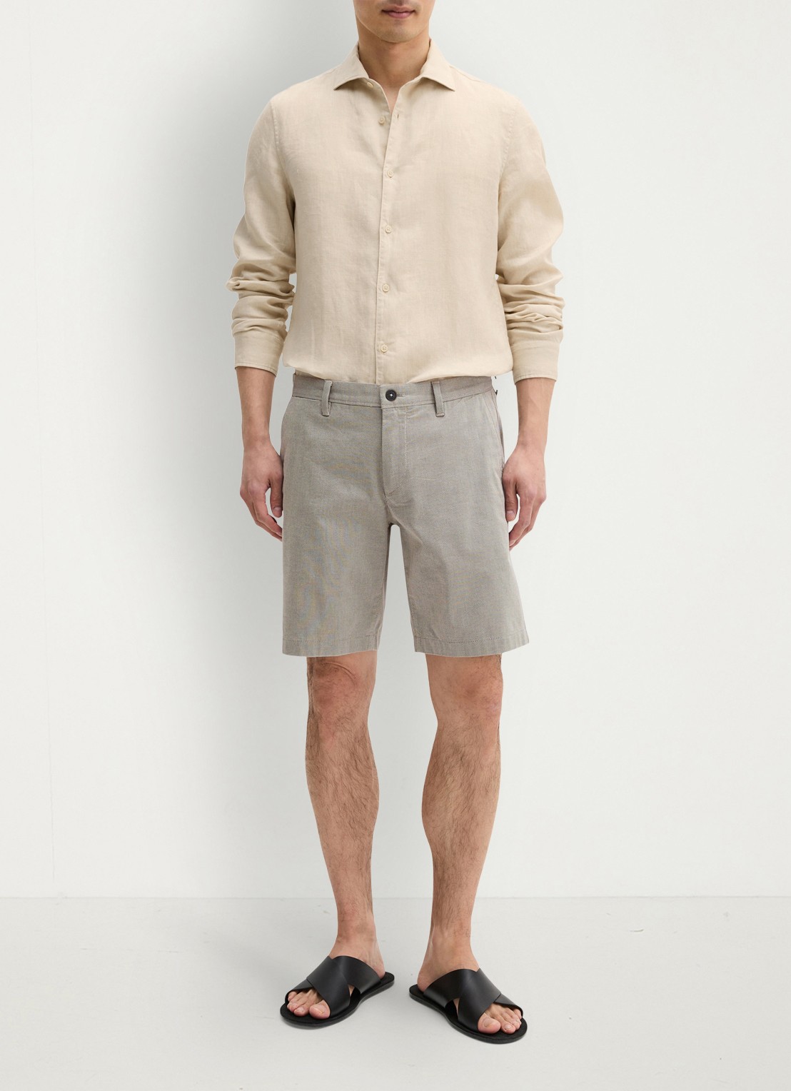 Marc O'Polo Straight fit korte broek met steekzakken - voorkant 4 black 48-0140 / grijs