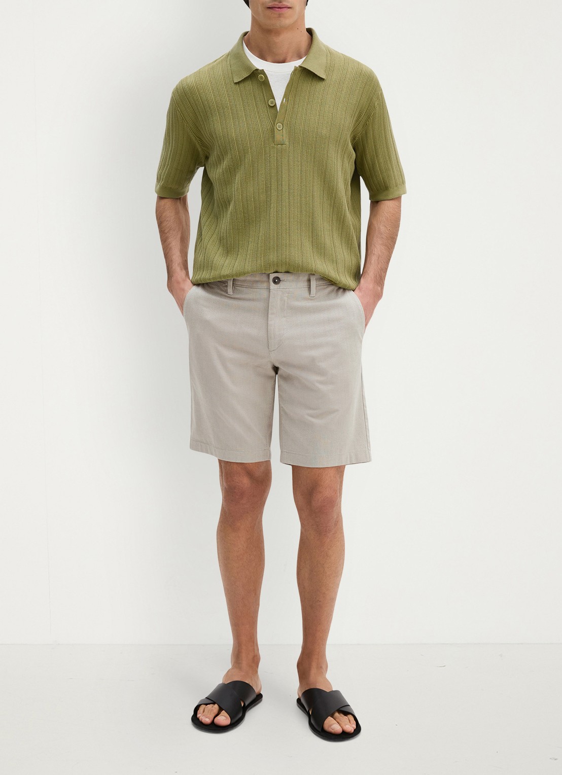 Marc O'Polo Straight fit korte broek met steekzakken - voorkant 4 light green 34-4090 / beige