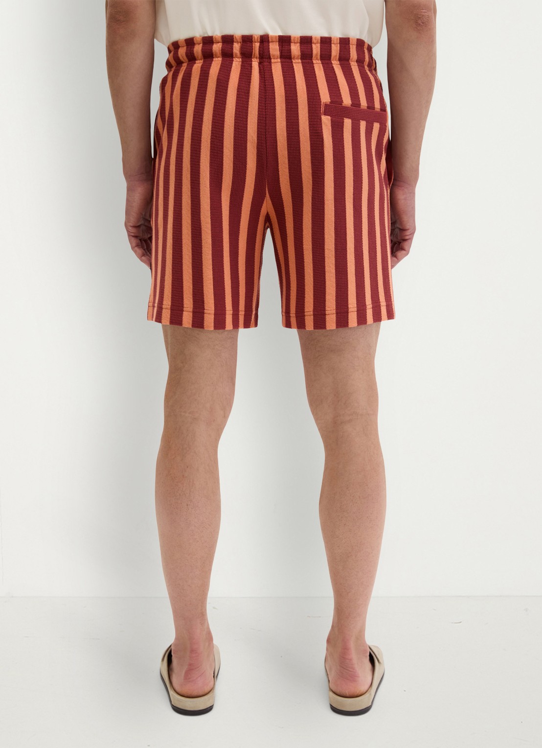 Marc O'Polo Straight fit korte broek met streepprint - achterkant 3 dark red 01-7026 / rood