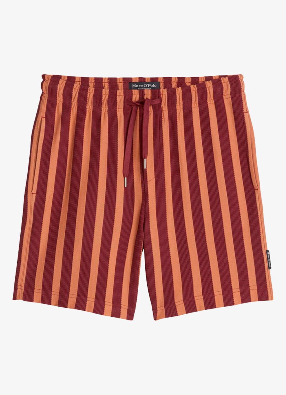 Marc O'Polo Straight fit korte broek met streepprint - voorkant dark red 01-7026 / rood