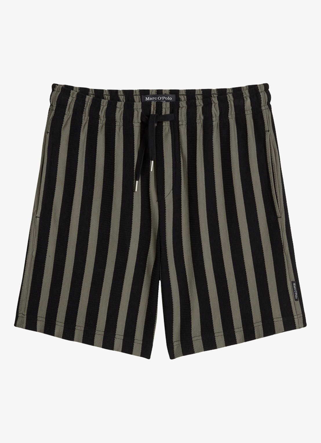 Marc O'Polo Straight fit korte broek met streepprint - voorkant black 01-0093 / zwart