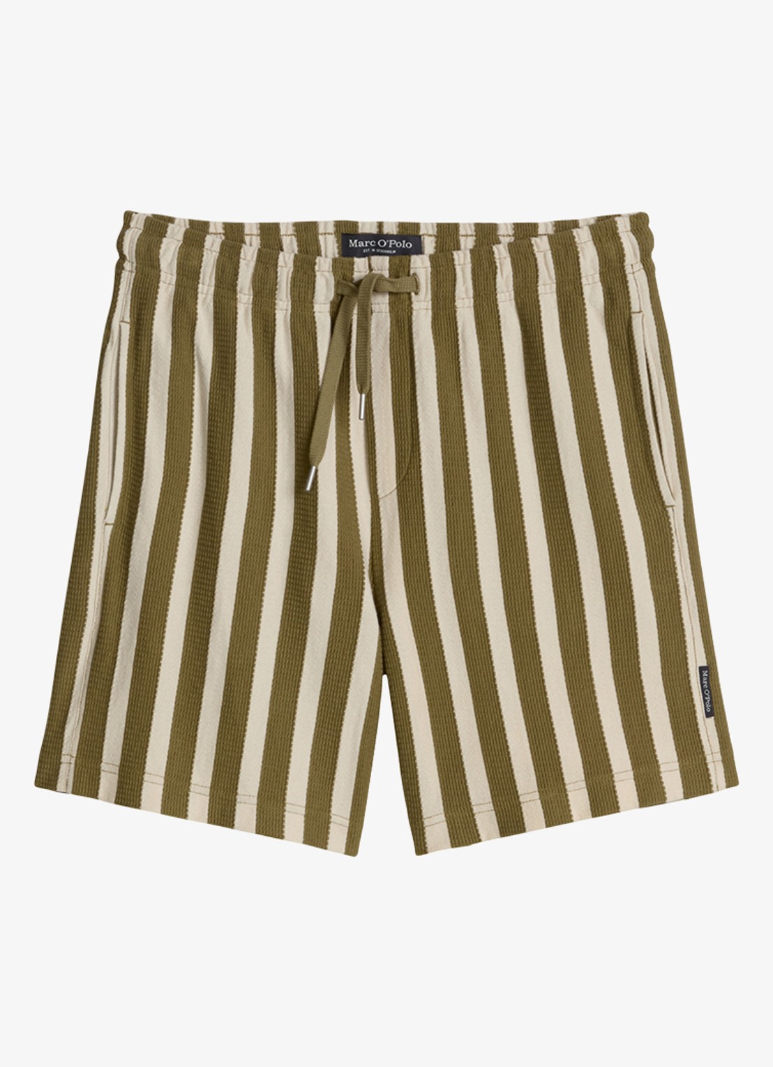 Marc O'Polo Straight fit korte broek met streepprint - voorkant 5 medium green 01-3493 / groen