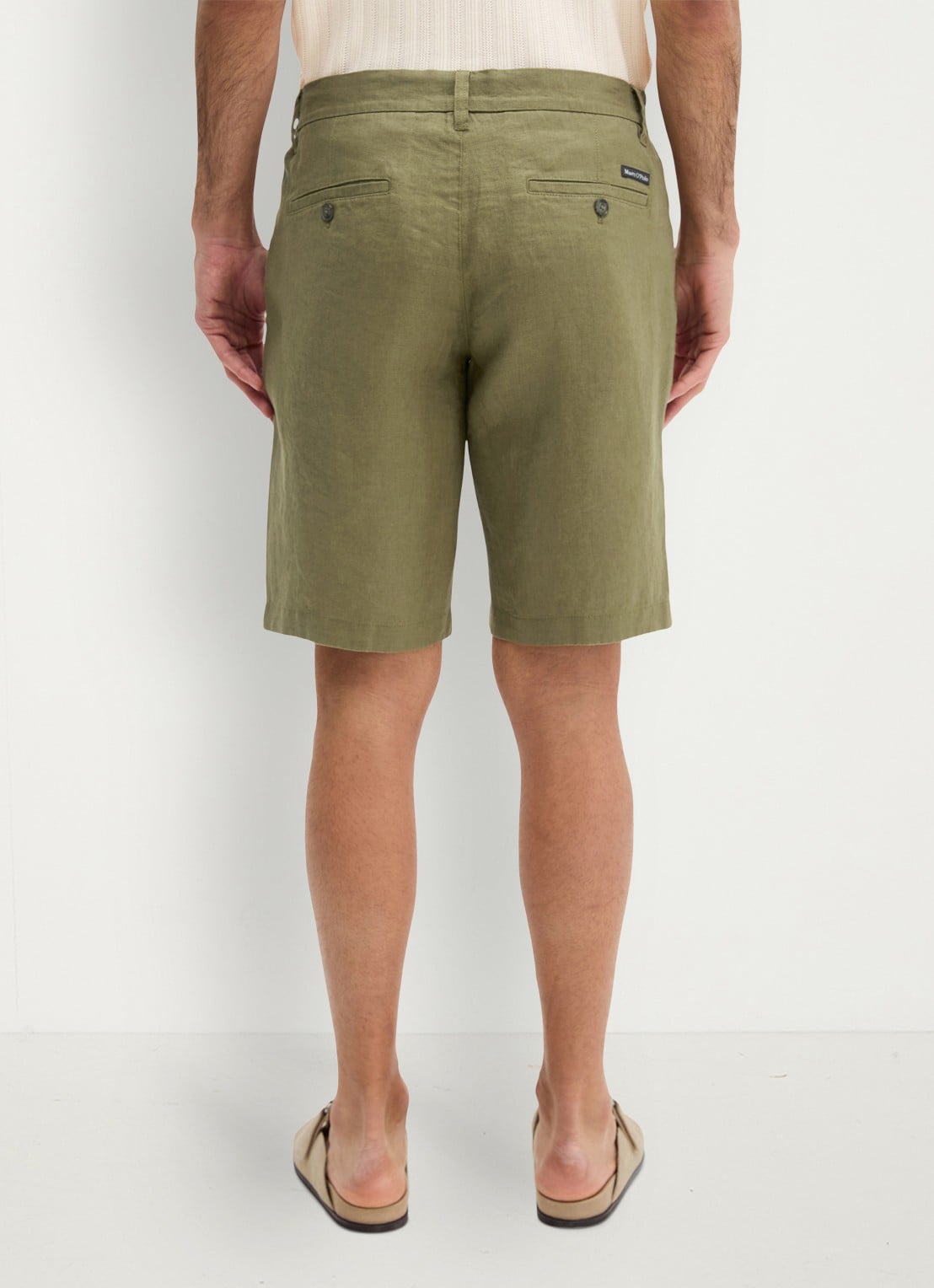 Marc O'Polo Straight fit korte broek van linnen - achterkant fresh seaweed-2945 / groen