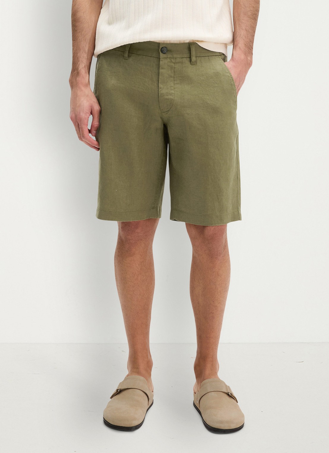 Marc O'Polo Straight fit korte broek van linnen - detail 2 fresh seaweed-2945 / groen