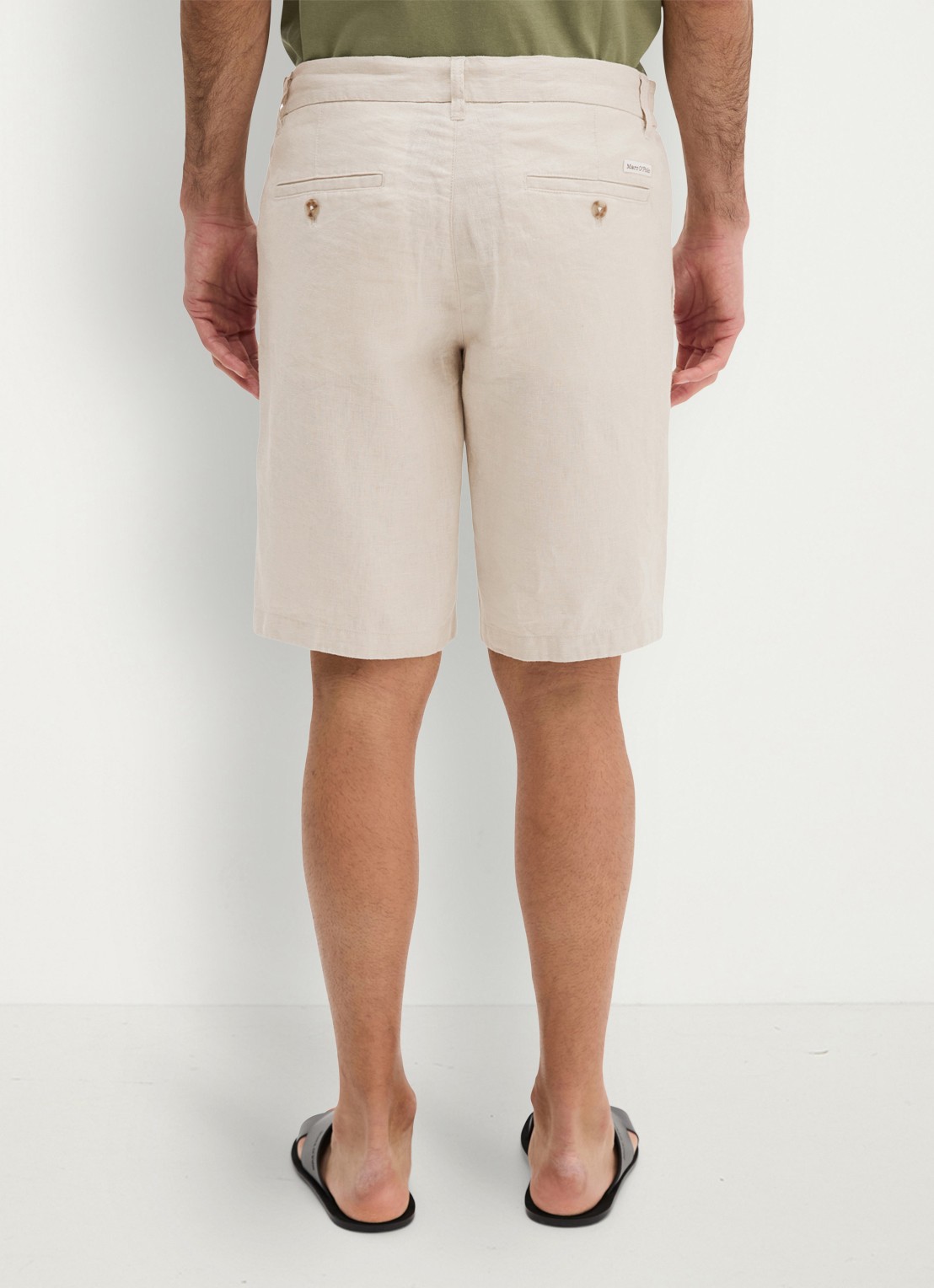 Marc O'Polo Straight fit korte broek van linnen - achterkant 3 grey silk-0924 / grijs