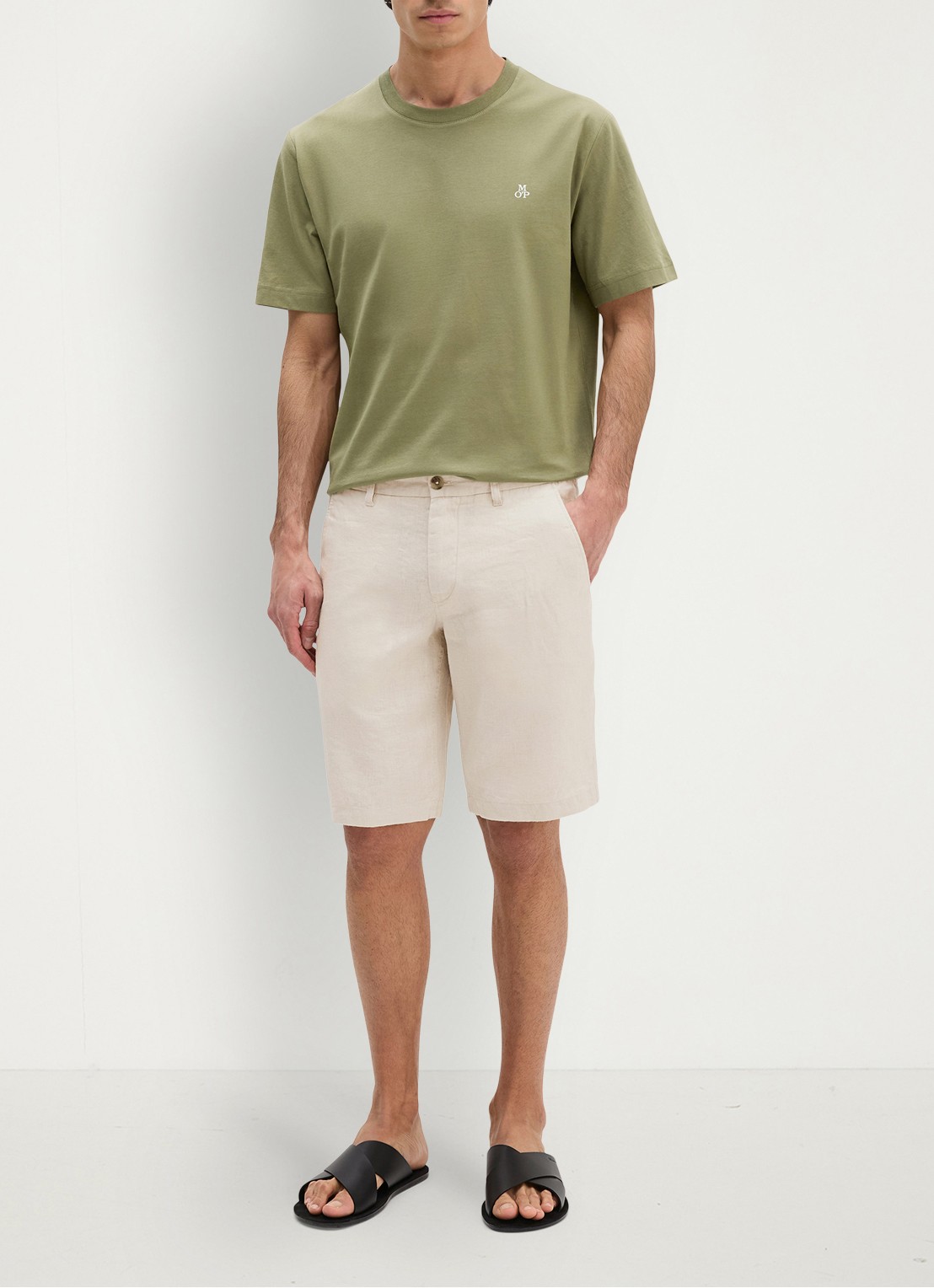 Marc O'Polo Straight fit korte broek van linnen - voorkant 5 grey silk-0924 / grijs