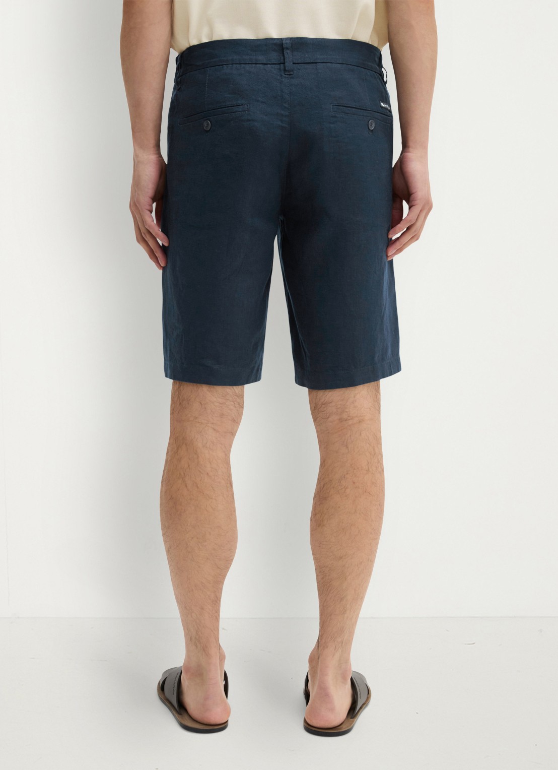 Marc O'Polo Straight fit korte broek van linnen - achterkant 3 dark navy-4131 / blauw